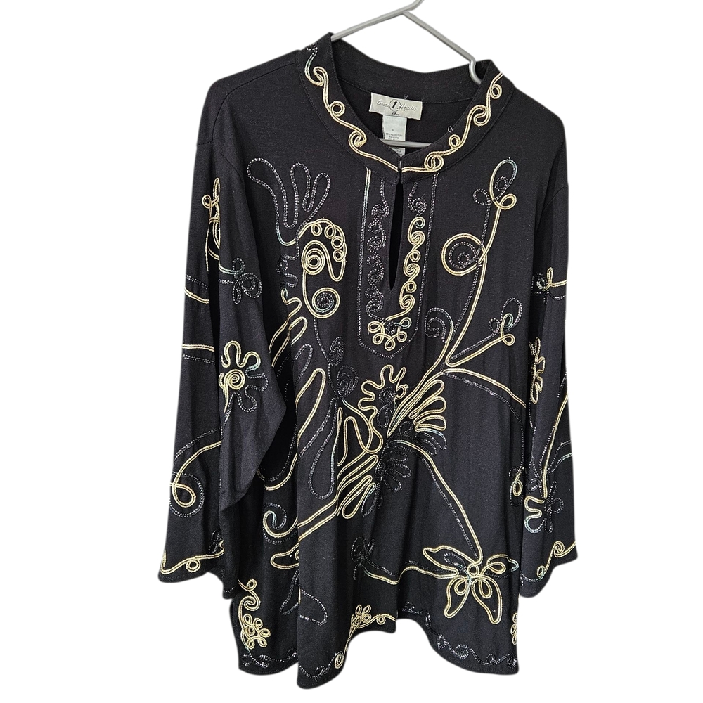 Cactus Black and Cream Floral Embroidered Blouse